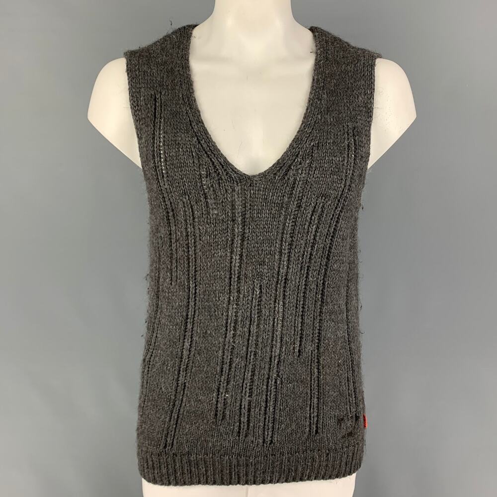 HUGO BOSS Size L Grey Knit Wool Blend Pullover Vest